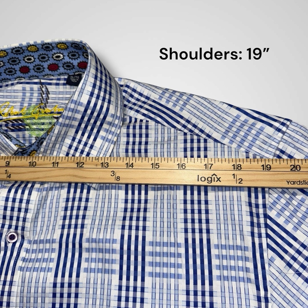 Robert Graham Shirt Mens XL Blue Plaid Check Long Sleeve Funky Crazy Flip Cuff - Picture 6 of 14